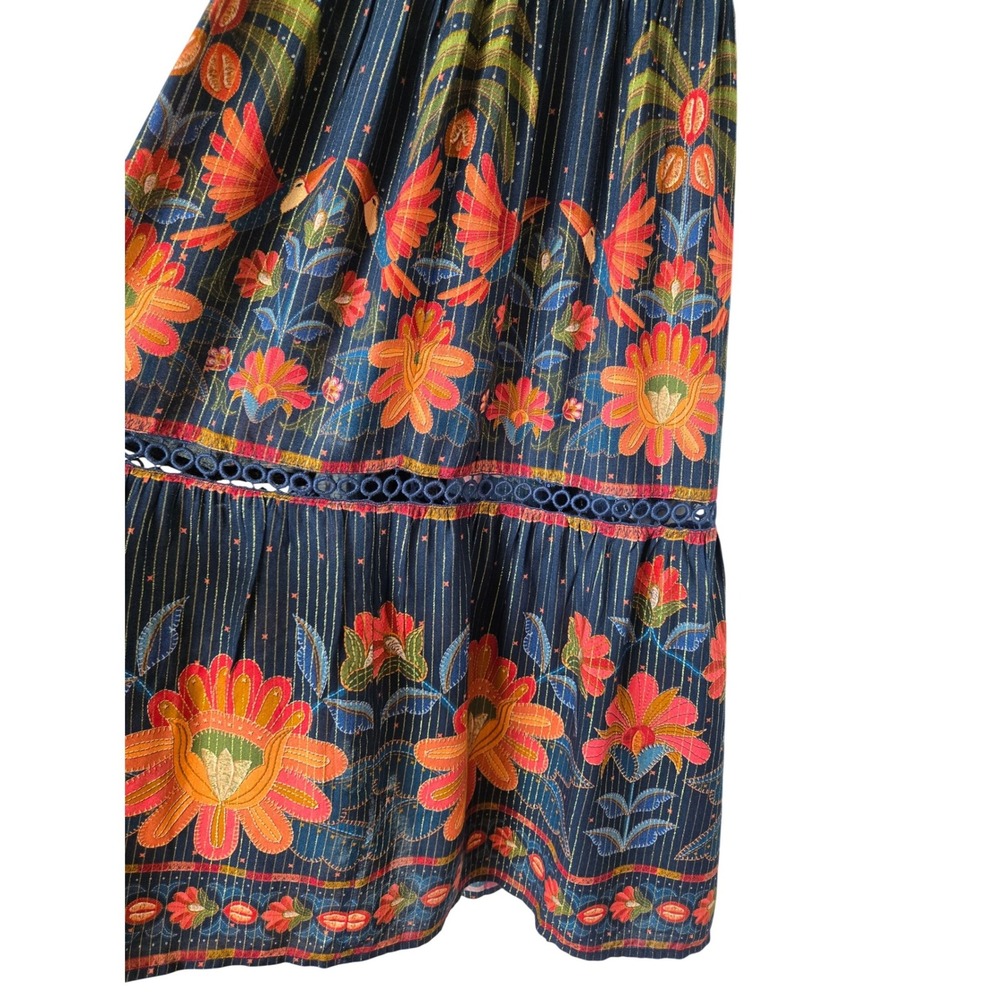Rare Farm Rio Navy Floral Metallic Stripe One Shoulder Maxi Dress M Resort Boho - Picture 10 of 13